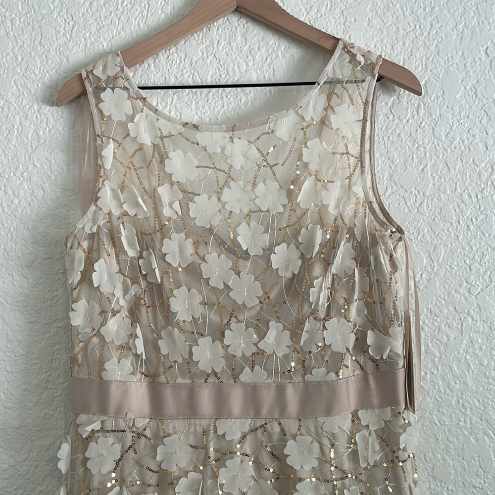 Eliza J Ivory and Gold Floral Sequin Wedding Dress